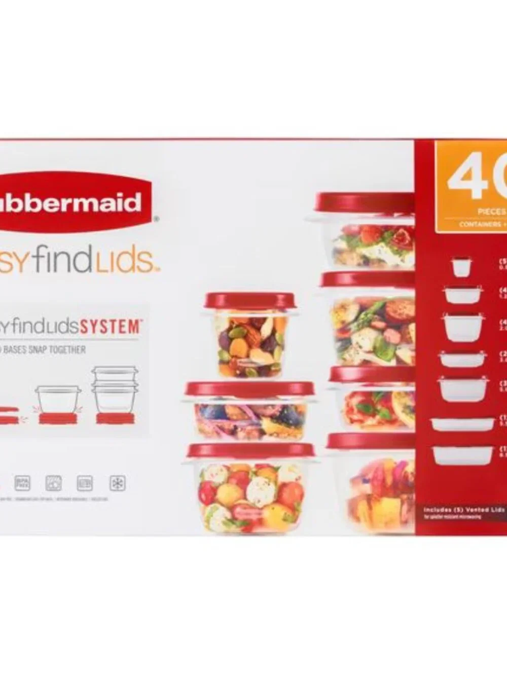 Rubbermaid EasyFindLids 40 Piece Food Storage Containers with Vented Lids